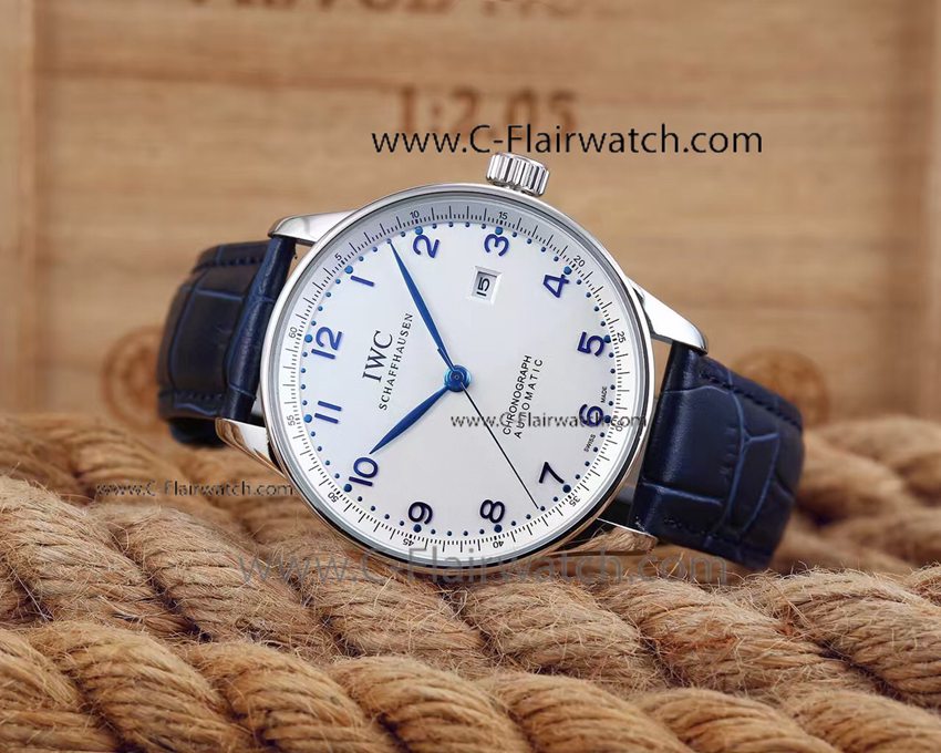High quality Copy IWC Portuguese SS Man Watch Blue Leather